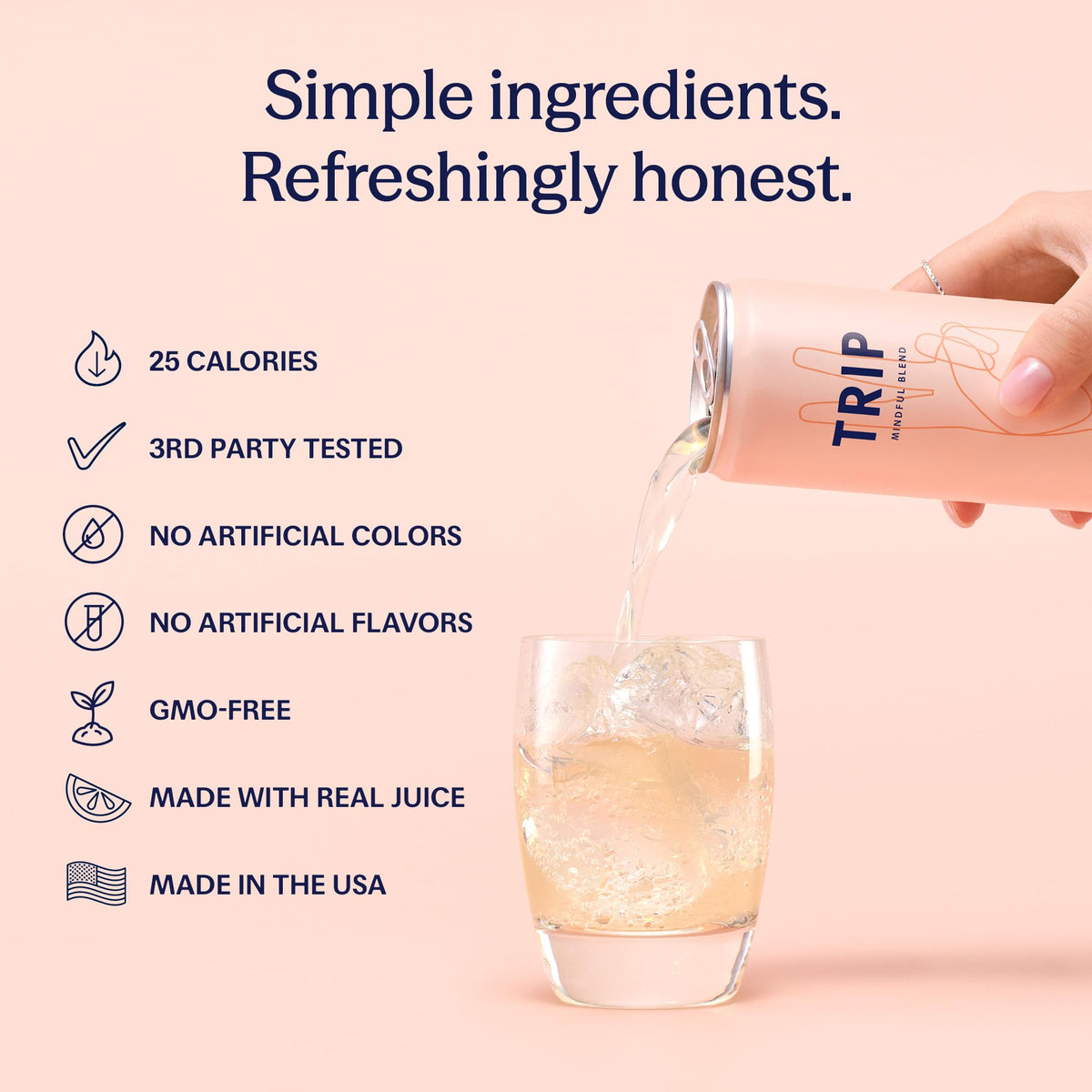 TRIP Lightly Sparkling Adaptogen Drink – Peach Ginger, No Added Sugar, 12 oz Can (12-Pack)