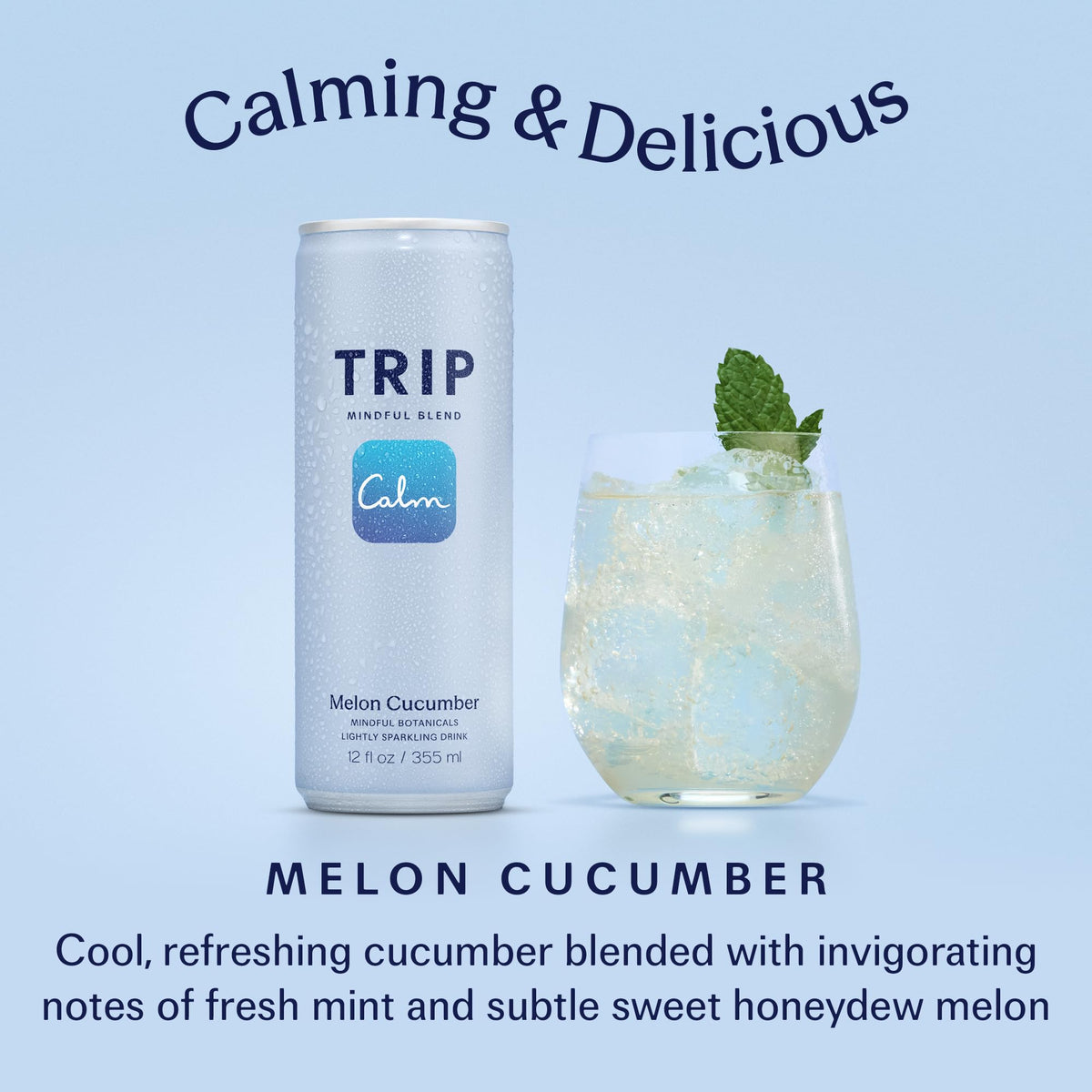 TRIP Lightly Sparkling Adaptogen Drink – Melon Cucumber, 0% ABV, 25 Cal, 12oz Can (12pk)