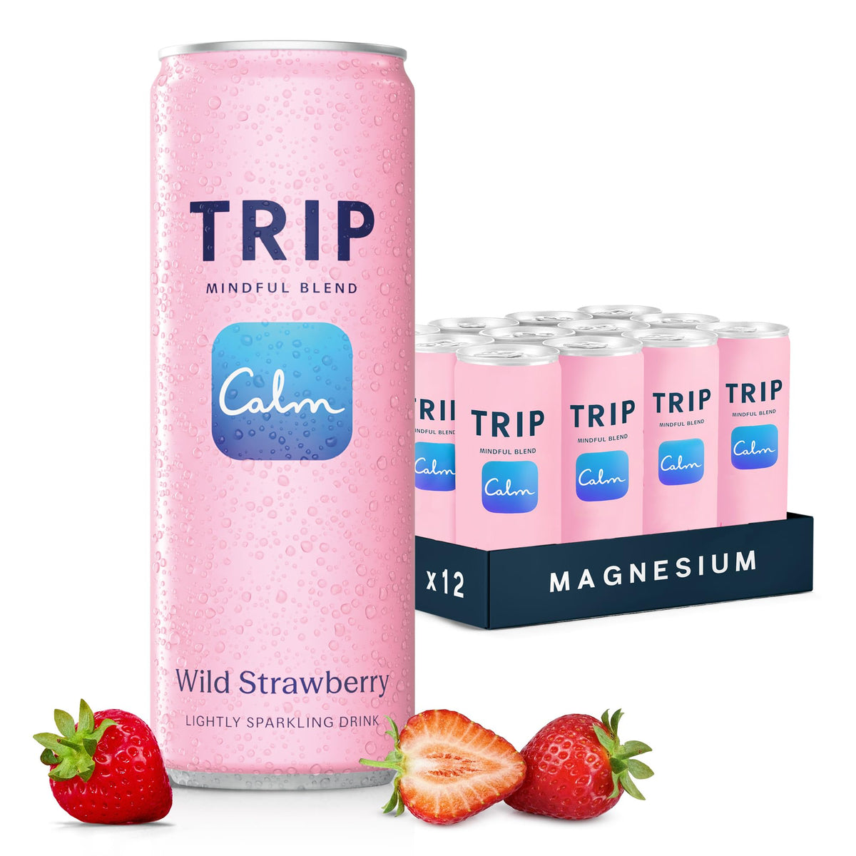 TRIP Lightly Sparkling Wild Strawberry Adaptogen Drink – 0% ABV, 25 Cal, 12 oz Can (12 Pack)