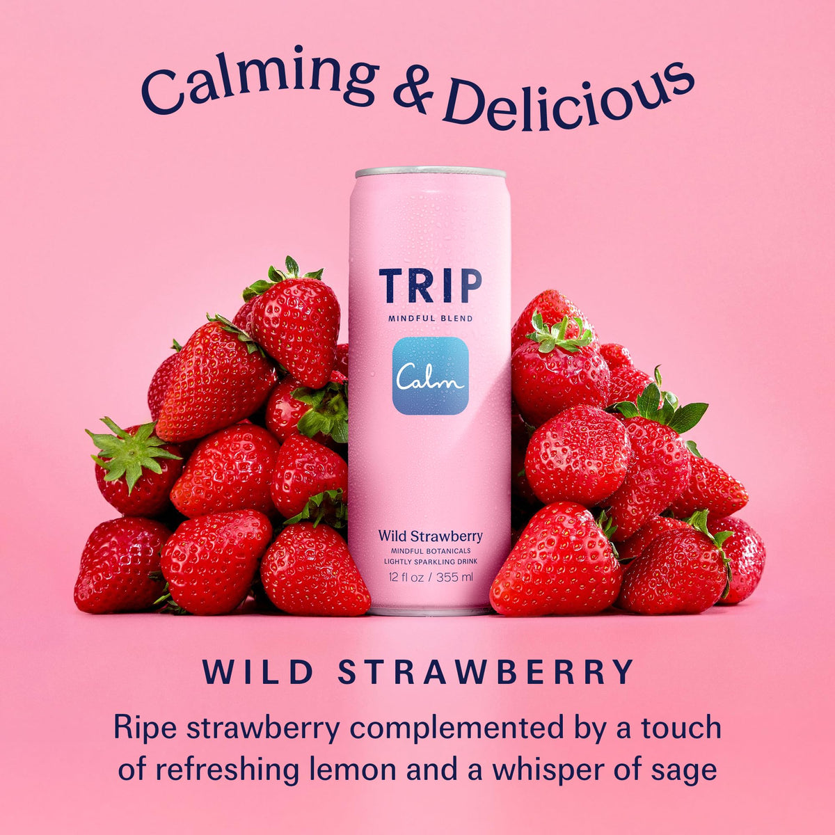 TRIP Lightly Sparkling Wild Strawberry Adaptogen Drink – 0% ABV, 25 Cal, 12 oz Can (12 Pack)