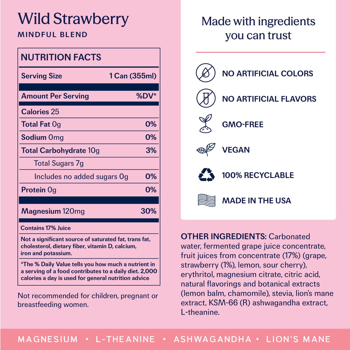 TRIP Lightly Sparkling Wild Strawberry Adaptogen Drink – 0% ABV, 25 Cal, 12 oz Can (12 Pack)