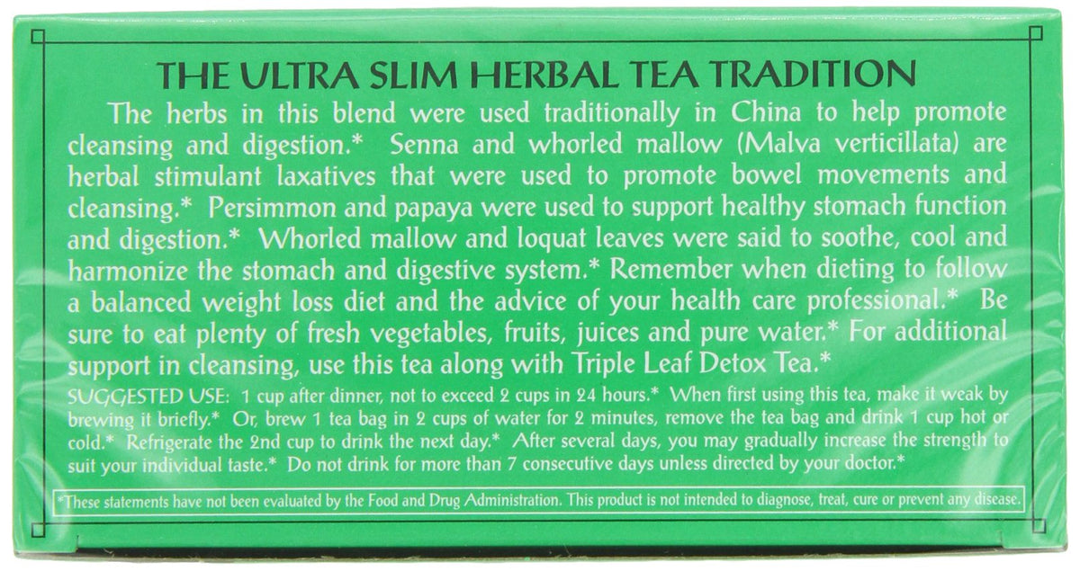 Triple Leaf Tea Ultra Slim — Caffeine-Free Herbal Support (Pack of 6, 20 Tea Bags Each)