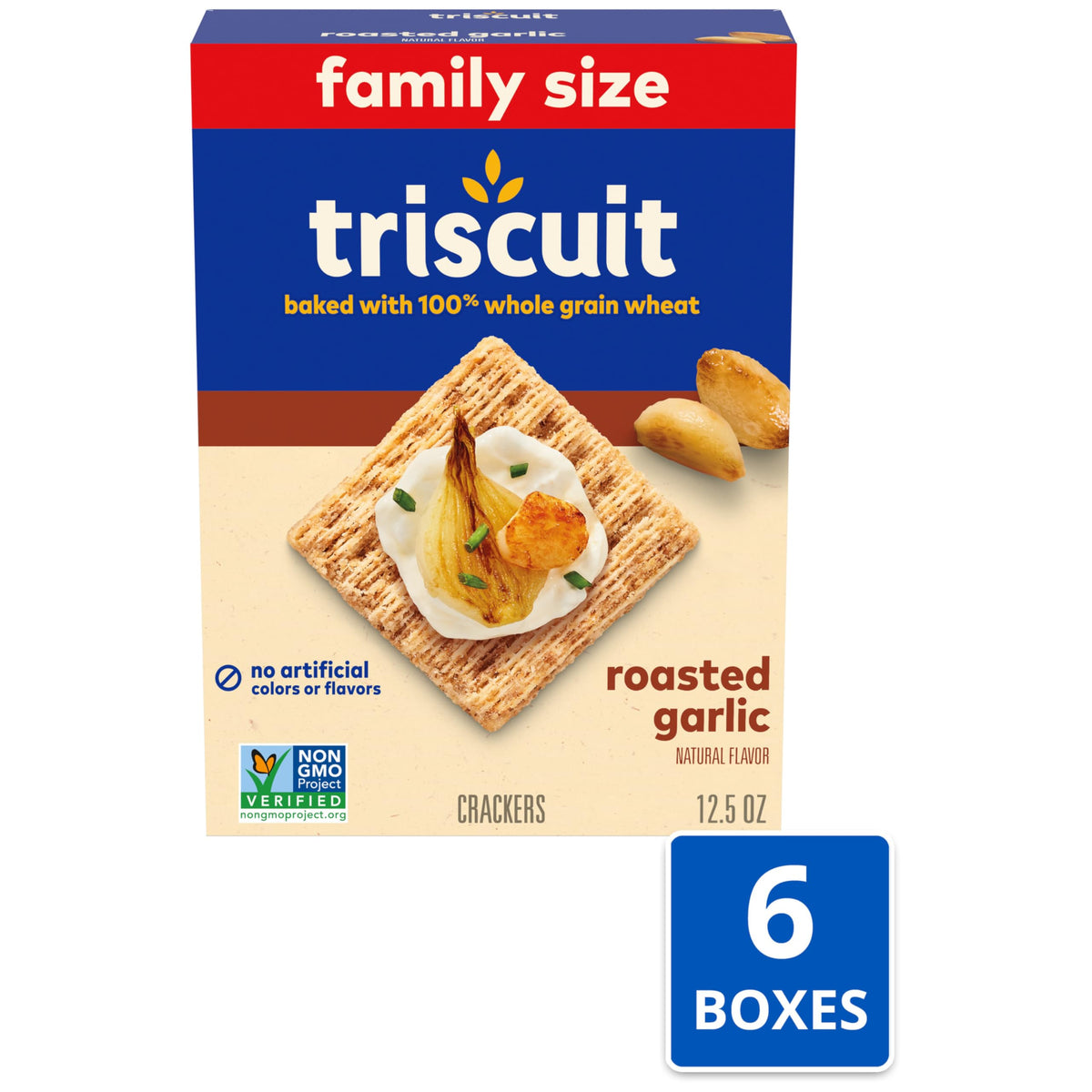 Triscuit Roasted Garlic Whole Grain Wheat Crackers – Family Size Bulk Pack (6 x 12.5 oz)