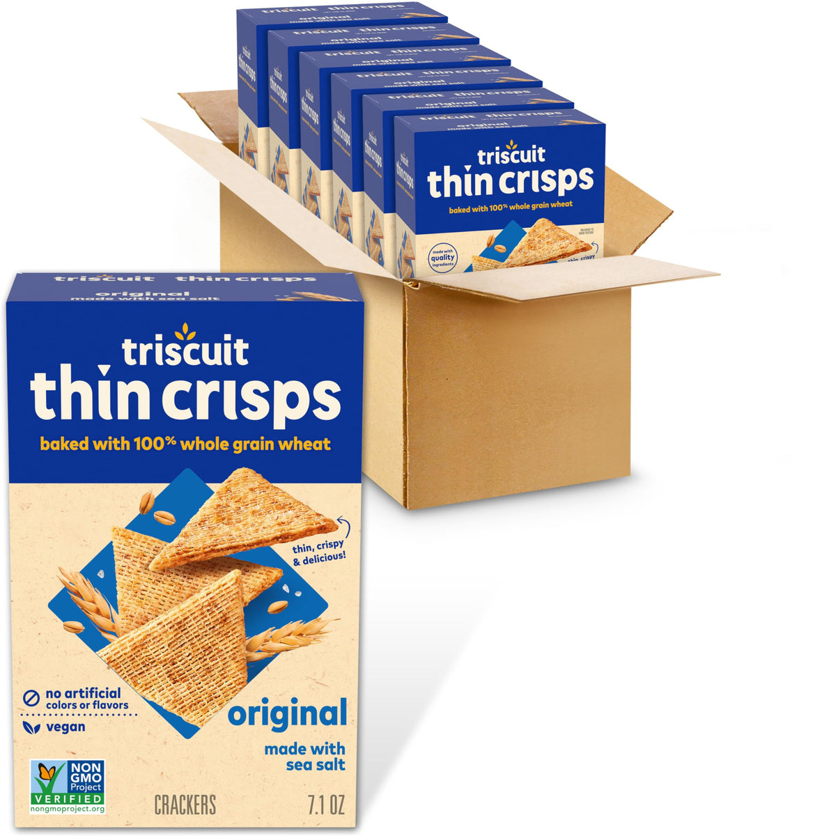 Triscuit Thin Crisps Original Whole Grain Wheat Crackers – Vegan, Non-GMO, 6-Box Pack