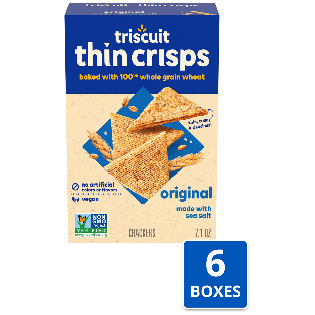 Triscuit Thin Crisps Original Whole Grain Wheat Crackers – Vegan, Non-GMO, 6-Box Pack