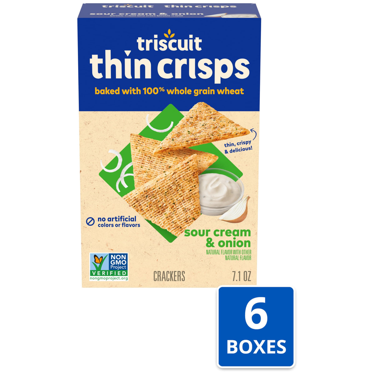 Triscuit Thin Crisps Sour Cream & Onion Whole Grain Wheat Crackers – Bulk 6 Boxes, Lunch & Party Snacks