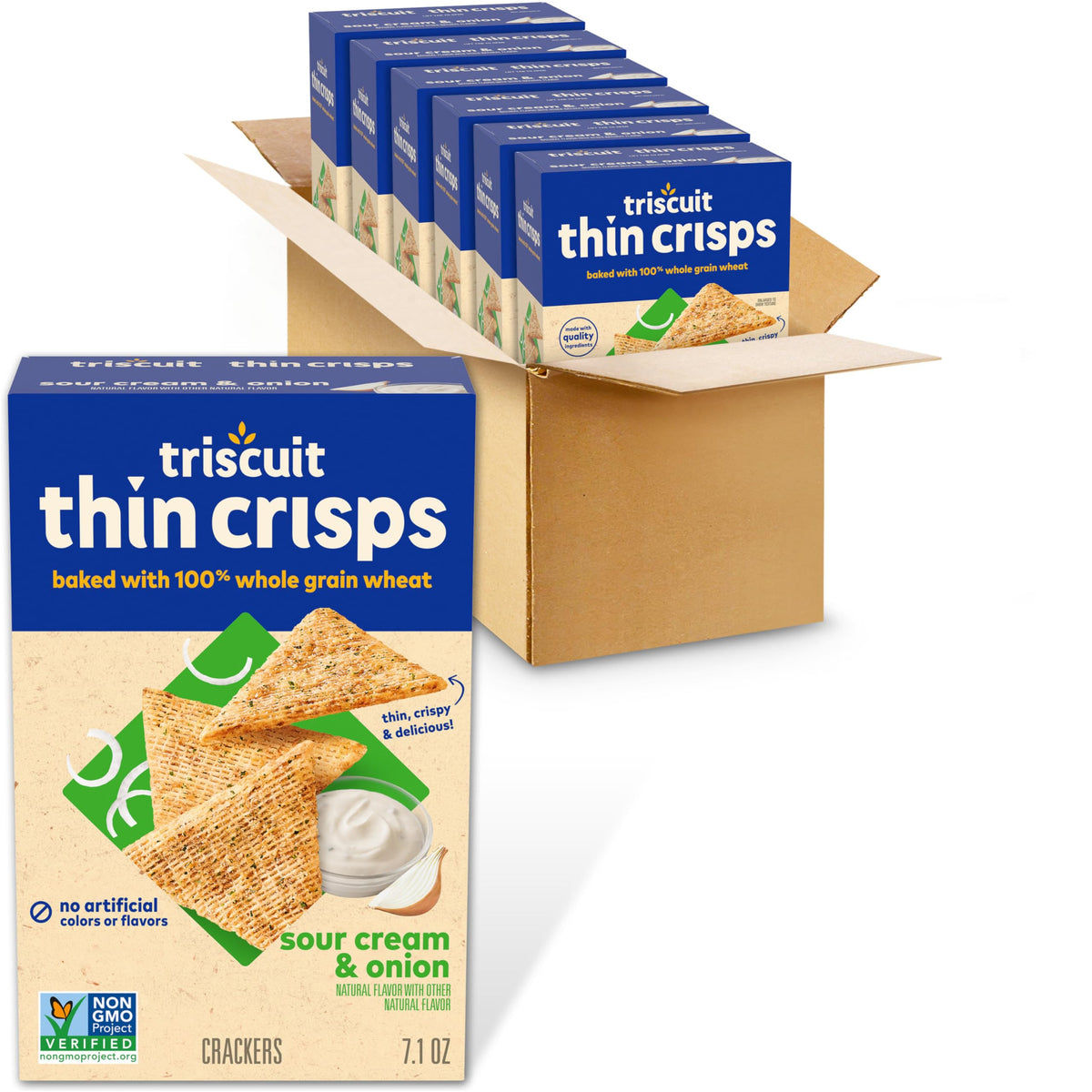 Triscuit Thin Crisps Sour Cream & Onion Whole Grain Wheat Crackers – Bulk 6 Boxes, Lunch & Party Snacks