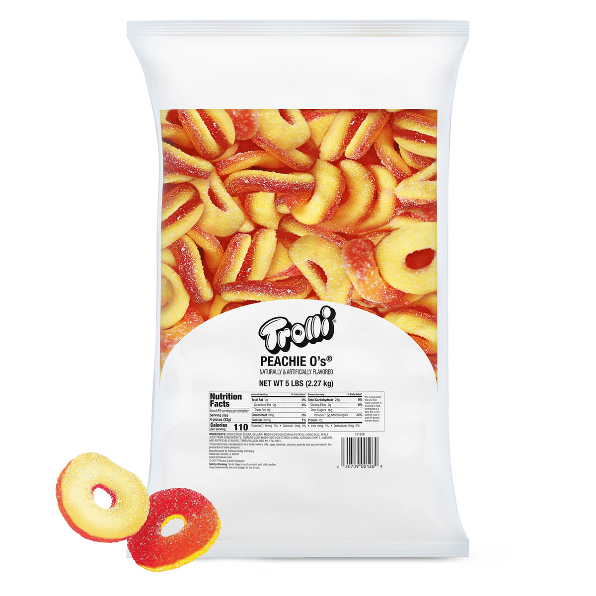 Trolli Peachie O's Sour Gummy Rings Candy – 5 lb Bulk Bag