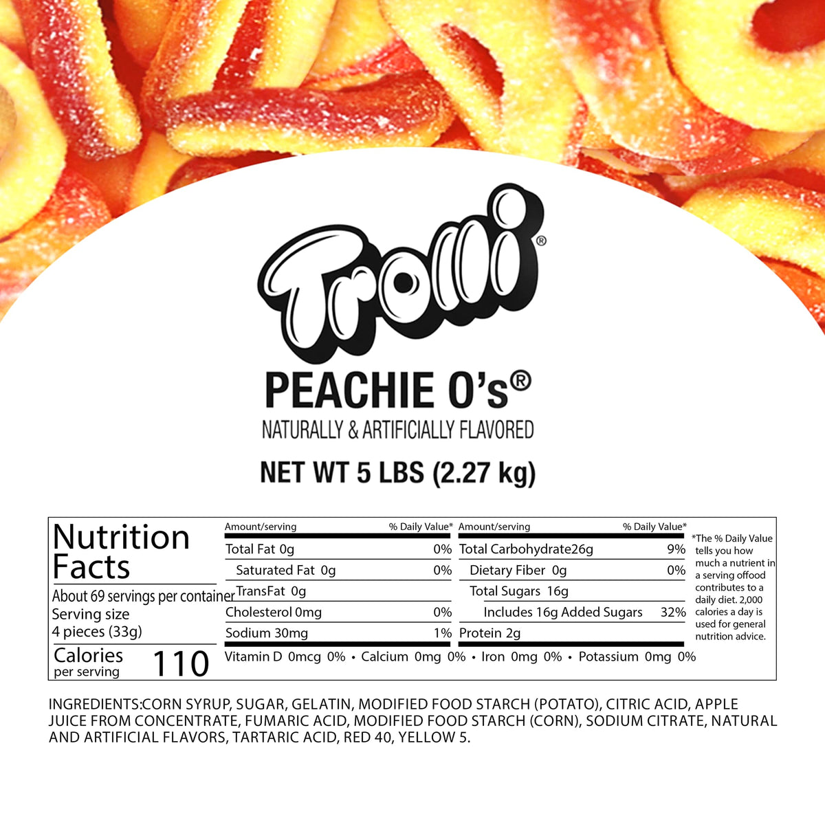 Trolli Peachie O's Sour Gummy Rings Candy – 5 lb Bulk Bag