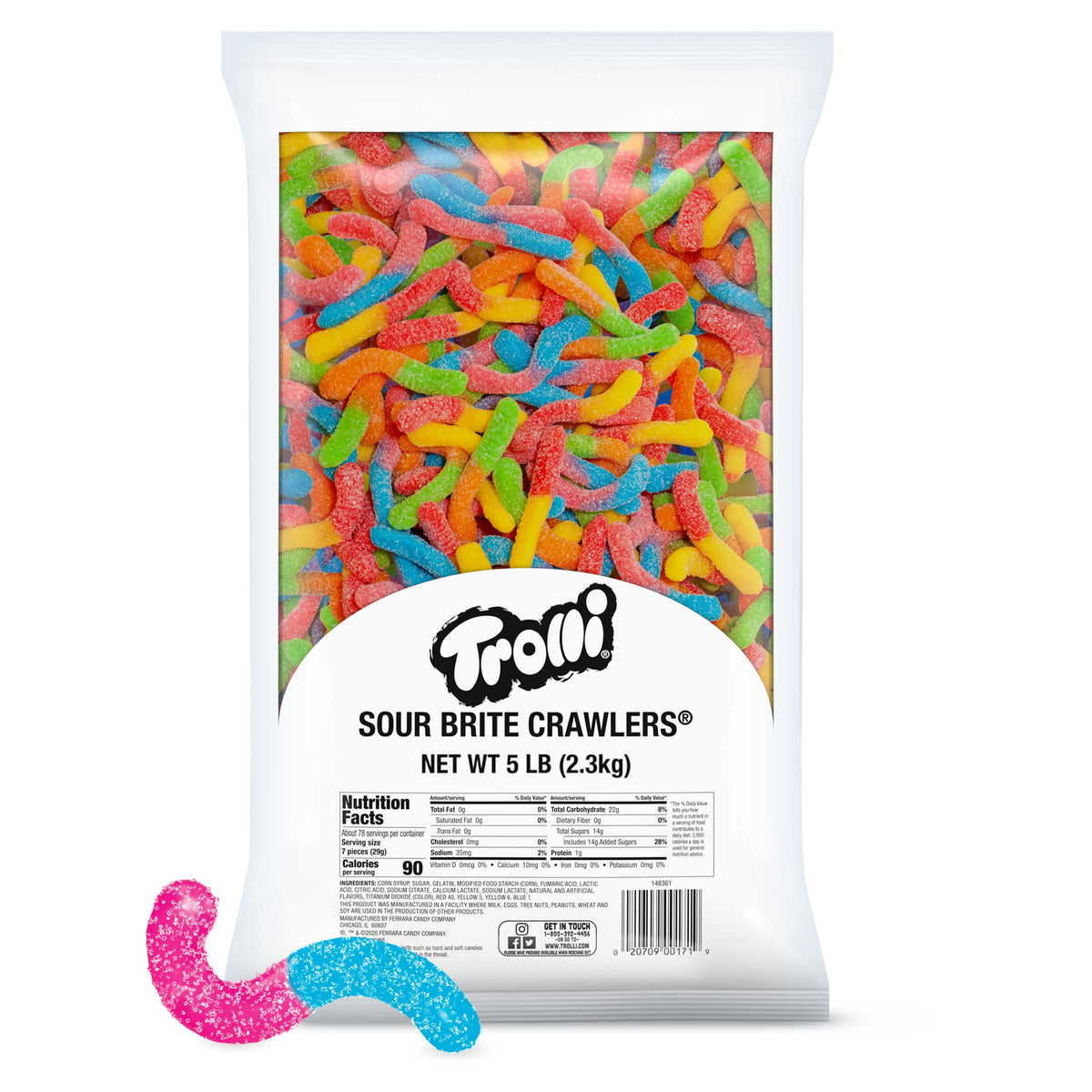 Trolli Sour Brite Crawlers Candy — 5 lb Bulk Gummy Worms
