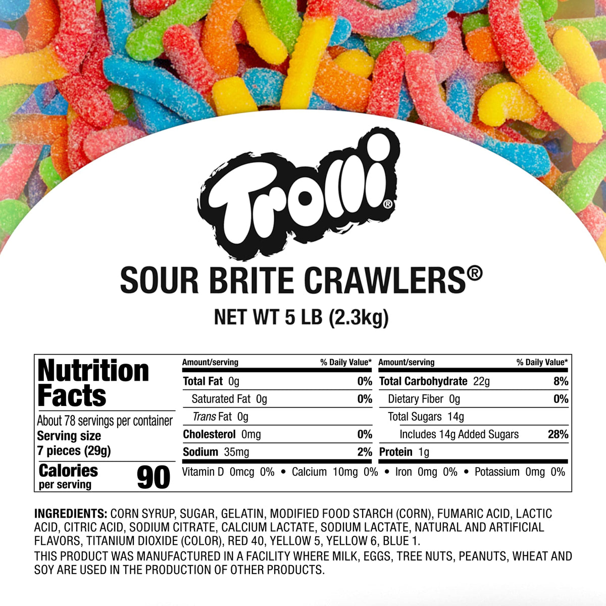 Trolli Sour Brite Crawlers Candy — 5 lb Bulk Gummy Worms