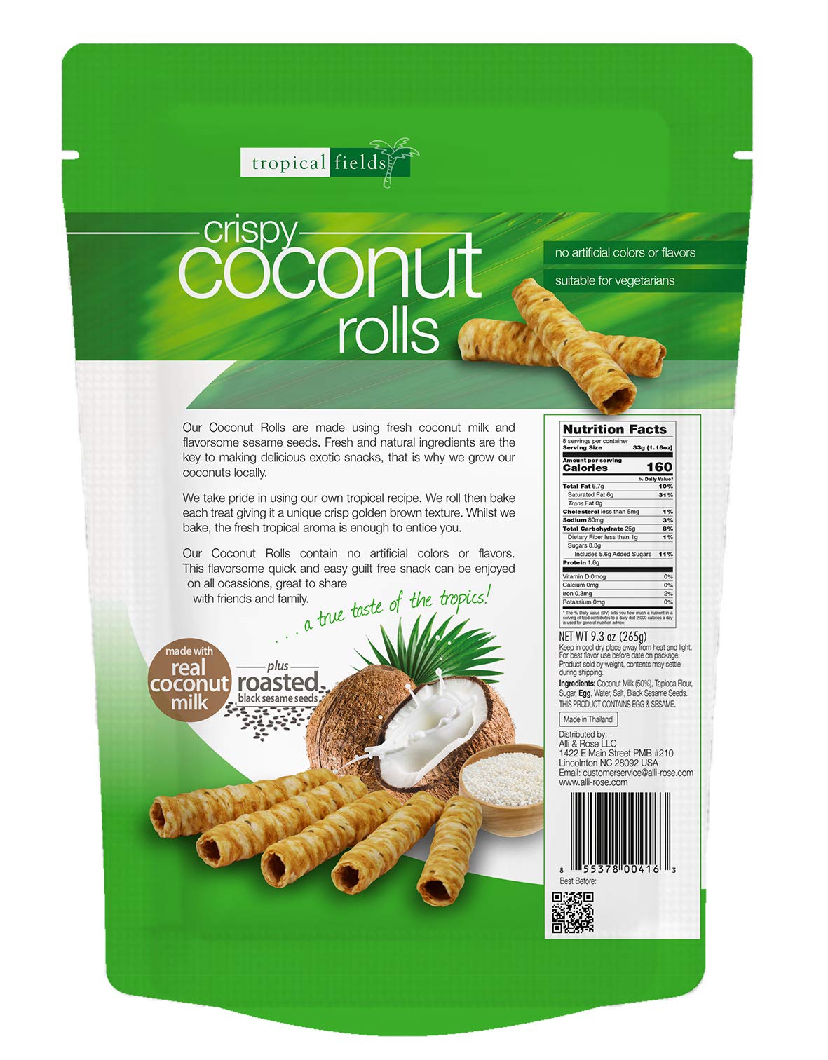 2 Pack Tropical Fields Crispy Coconut Rolls | Coconut Pastry Snack