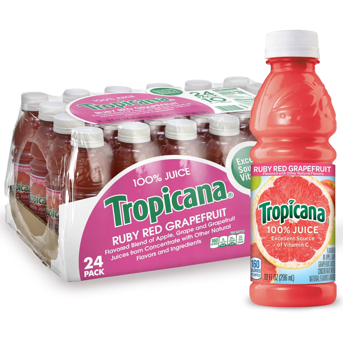 Tropicana Ruby Red Grapefruit Juice, 10 oz – Pack of 24 Bottles