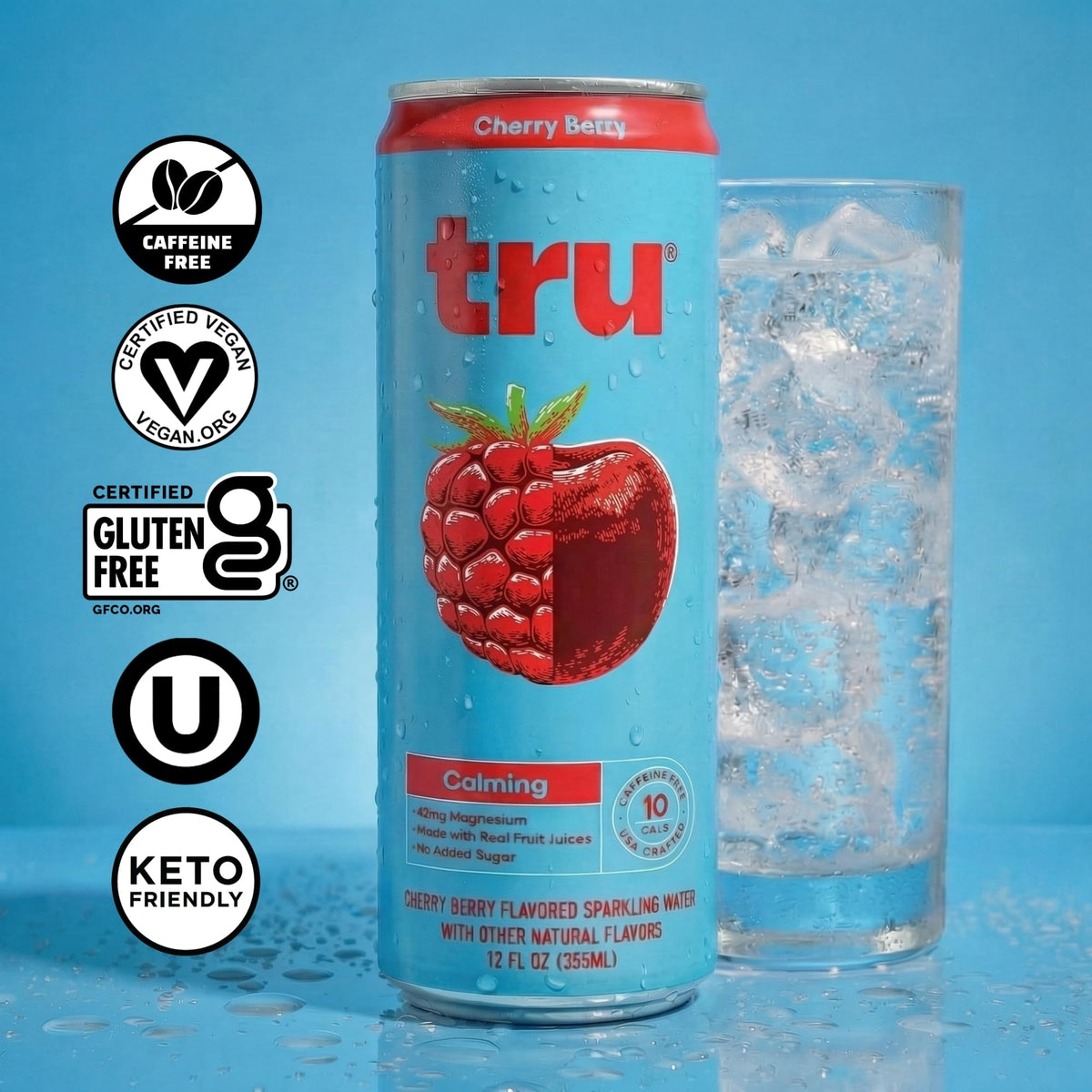 Tru Dream Sparkling Water Cherry Berry – Magnesium, Chamomile & GABA, No Added Sugar