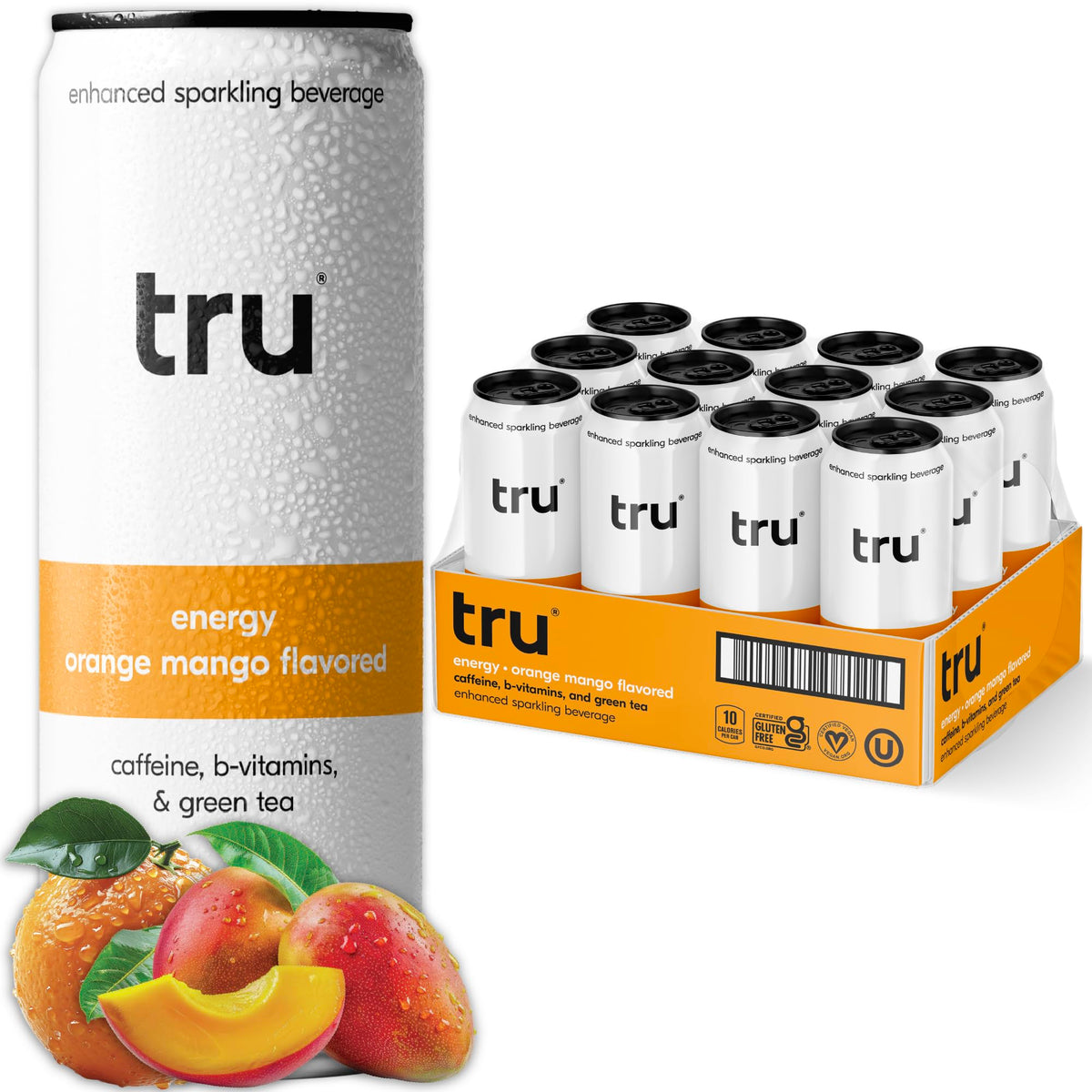 Tru Energy Seltzer Orange Mango – Natural Caffeine, Green Tea & B Vitamins