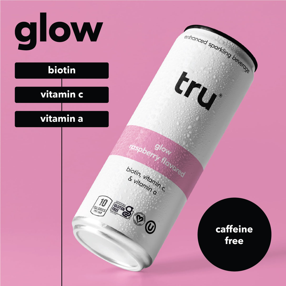Tru Glow Seltzer Raspberry — Biotin, Vitamin C & A, Real Raspberry Juice, Sugar-Free