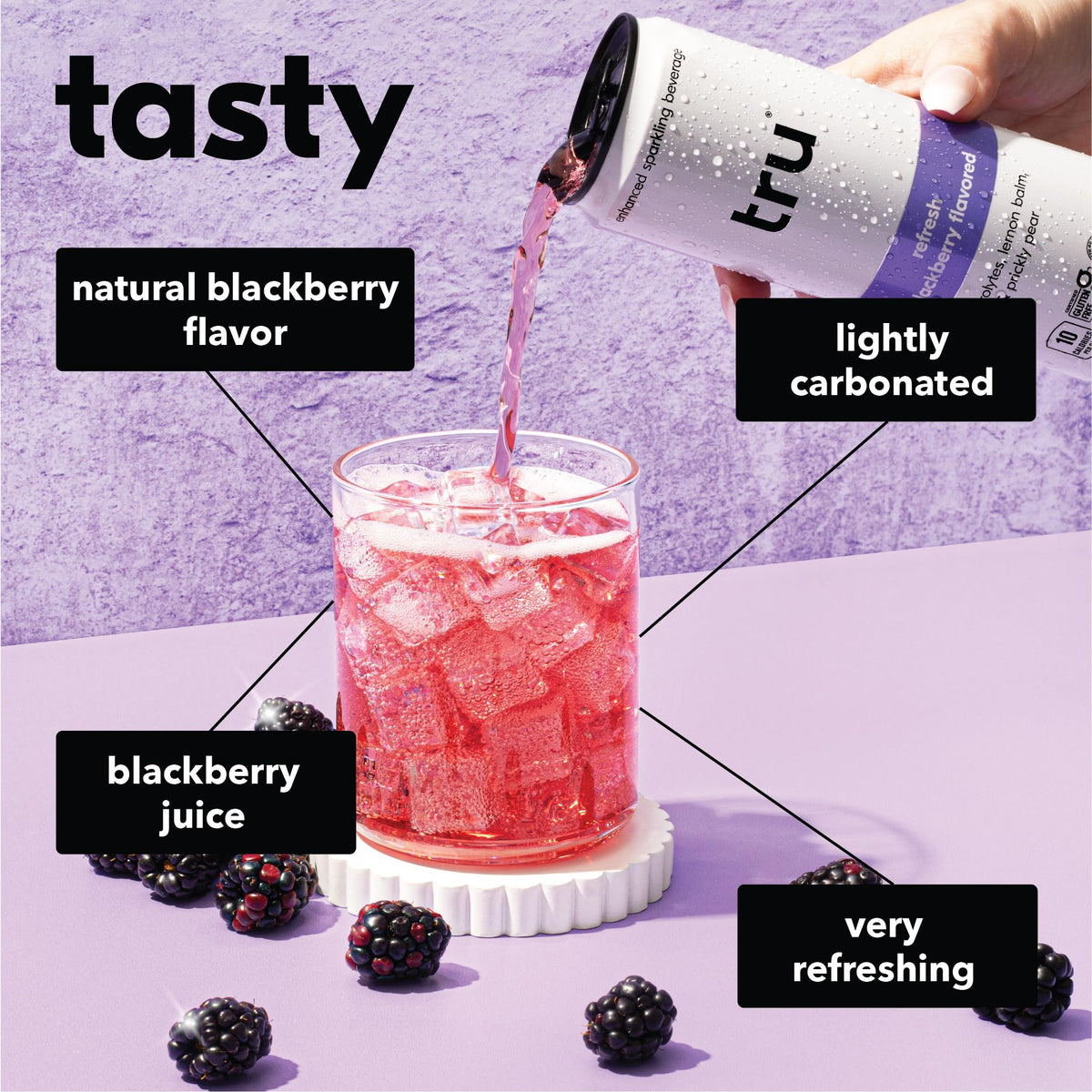Tru Refresh Seltzer — Blackberry, Prickly Pear & Lemon Balm Electrolyte Sparkling Water (12 Pack)