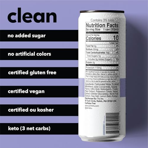 Tru Refresh Seltzer — Blackberry, Prickly Pear & Lemon Balm Electrolyte Sparkling Water (12 Pack)