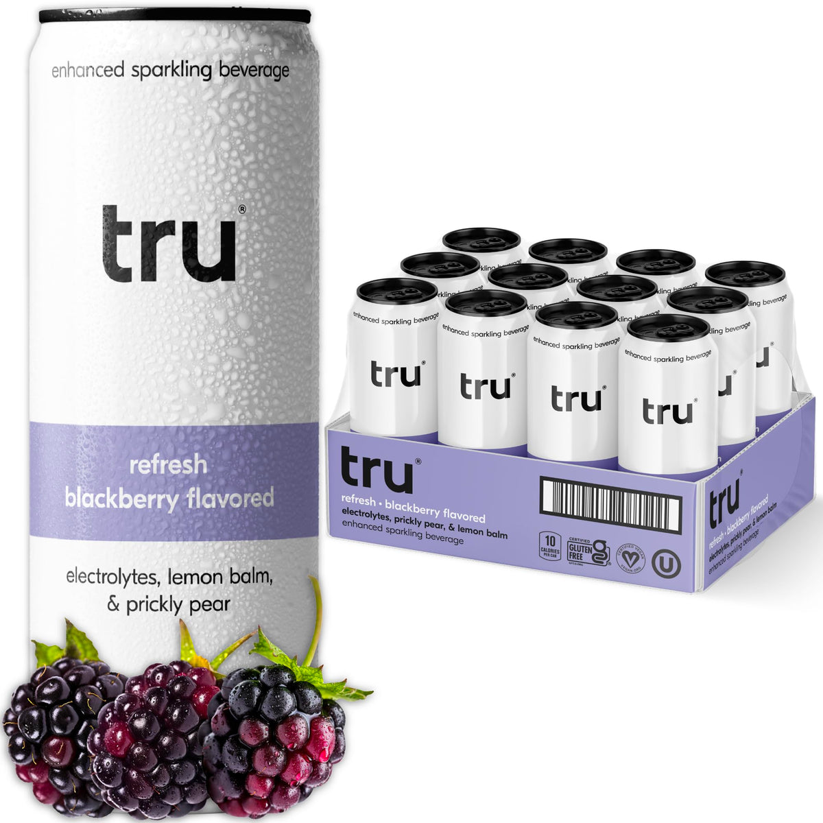 Tru Refresh Seltzer — Blackberry, Prickly Pear & Lemon Balm Electrolyte Sparkling Water (12 Pack)