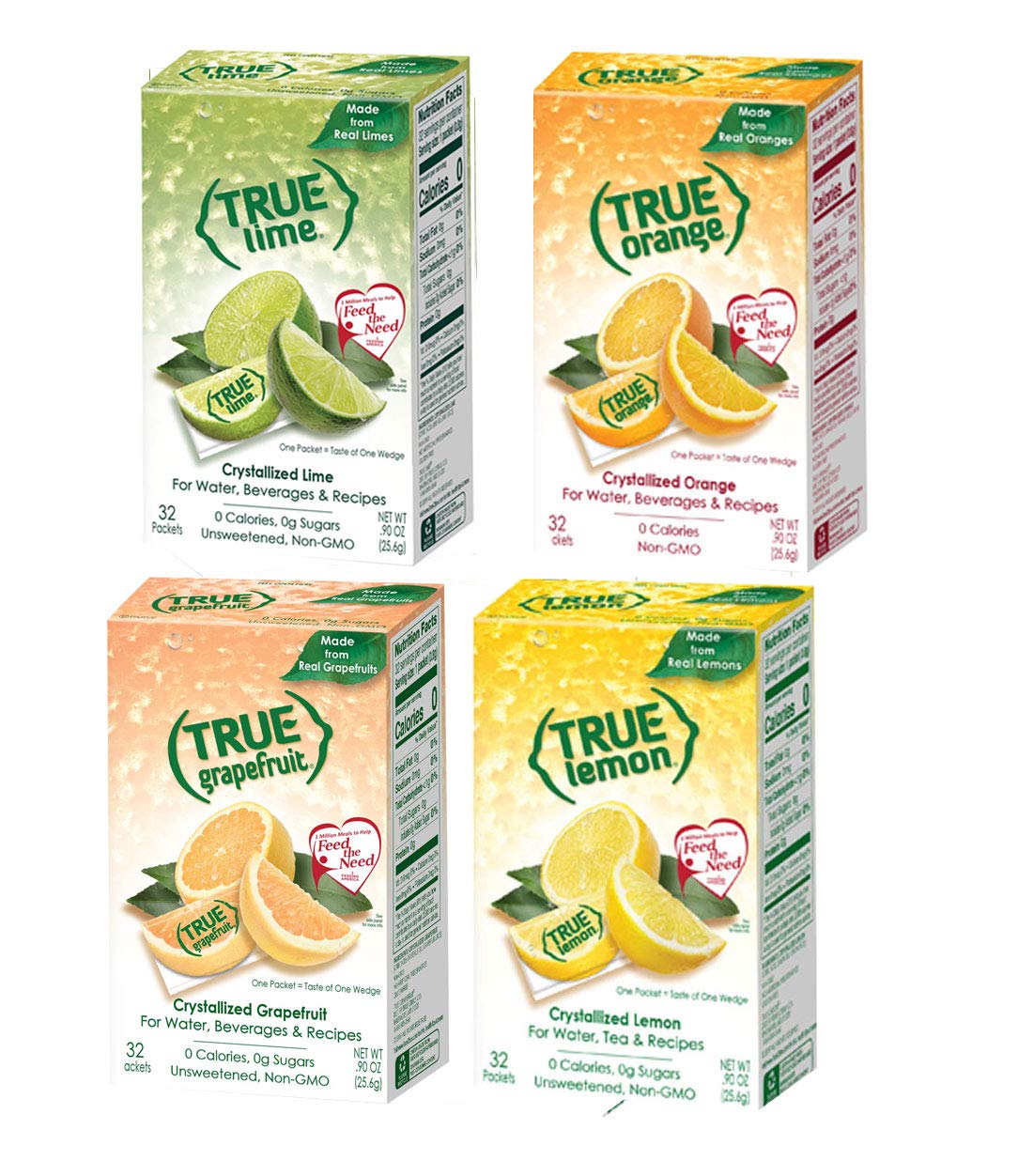 True Citrus Sampler Pack – True Lemon, Lime, Orange & Grapefruit 32-Count Boxes (4 Packs)