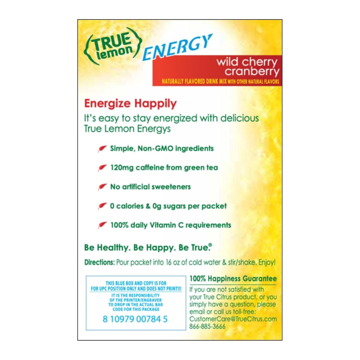 True Lemon Wild Cherry Cranberry Energy Drink Mix – Sugar Free, 120 mg Caffeine, Vitamin C