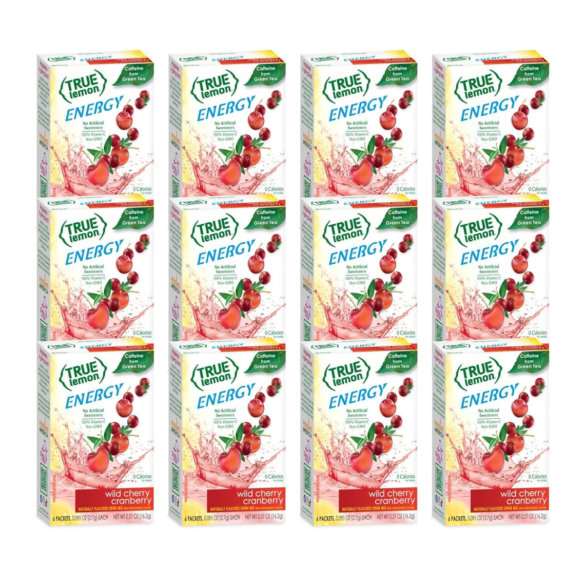 True Lemon Wild Cherry Cranberry Energy Drink Mix – Sugar Free, 120 mg Caffeine, Vitamin C