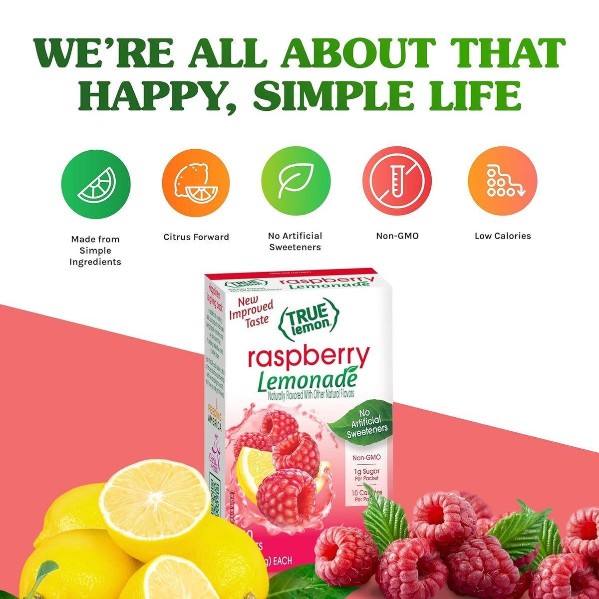 True Lemon Raspberry Lemonade Drink Mix – 12-Pack, 10 Cal per Packet, No Artificial Sweeteners