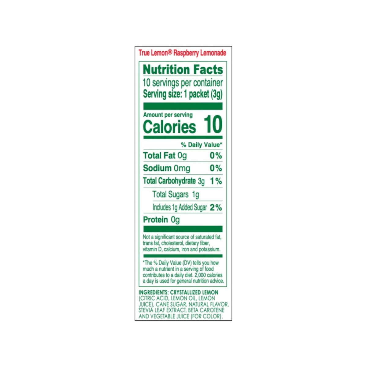 True Lemon Raspberry Lemonade Drink Mix – 12-Pack, 10 Cal per Packet, No Artificial Sweeteners