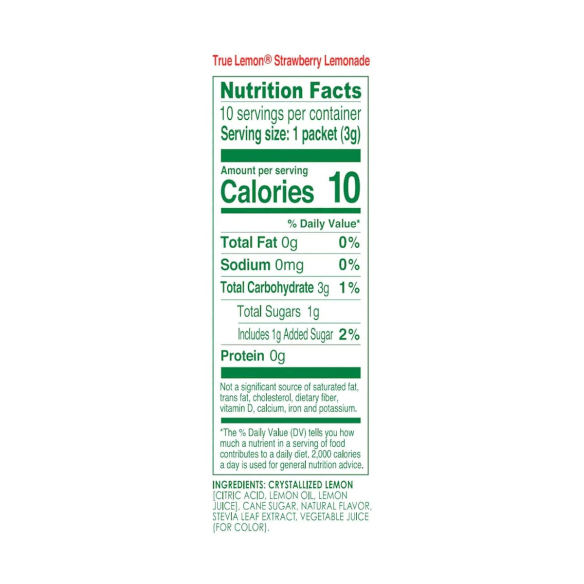 True Lemon Strawberry Lemonade Drink Mix | 12-Pack of 10-Count Packets | Low Calorie, No Artificial Sweeteners