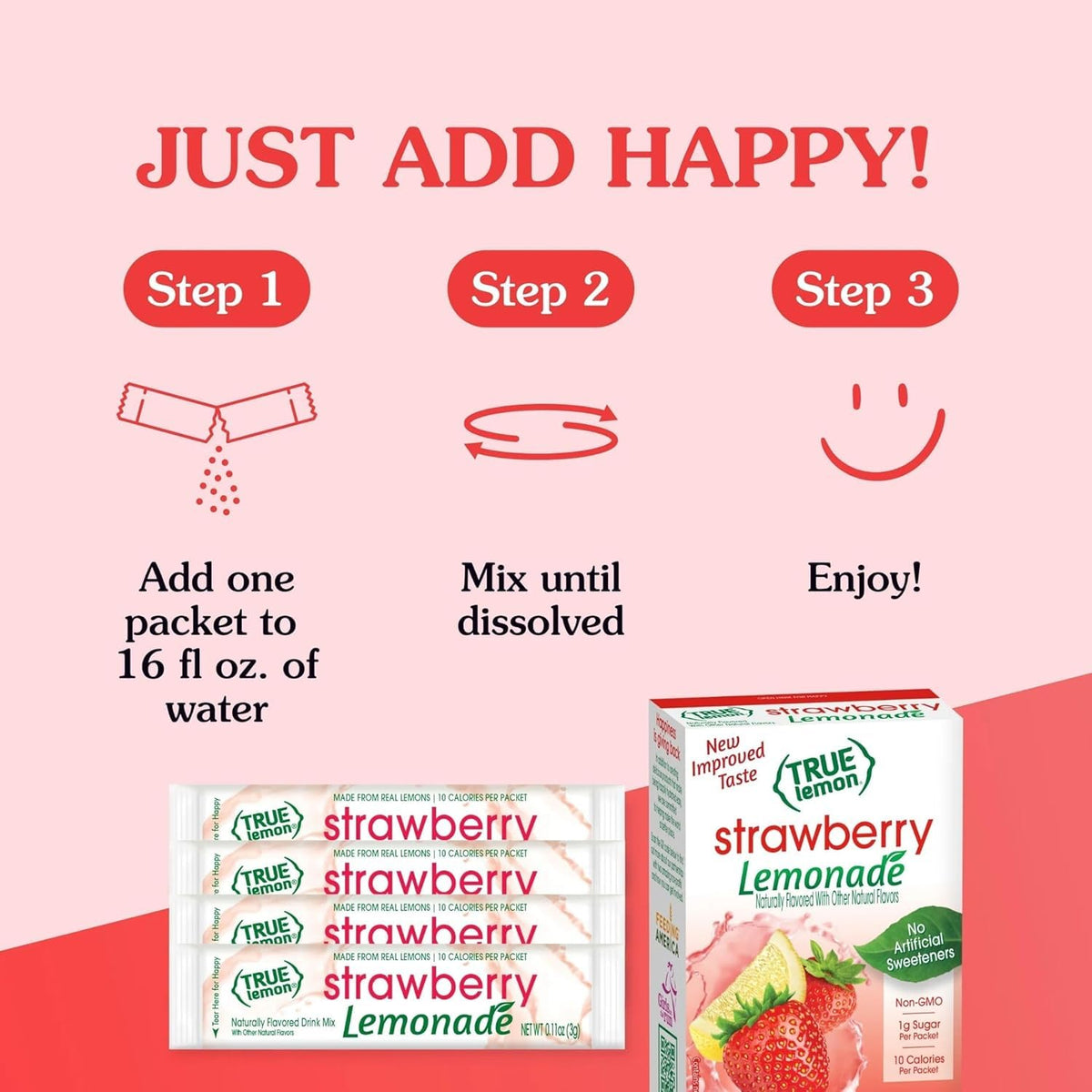 True Lemon Strawberry Lemonade Drink Mix | 12-Pack of 10-Count Packets | Low Calorie, No Artificial Sweeteners
