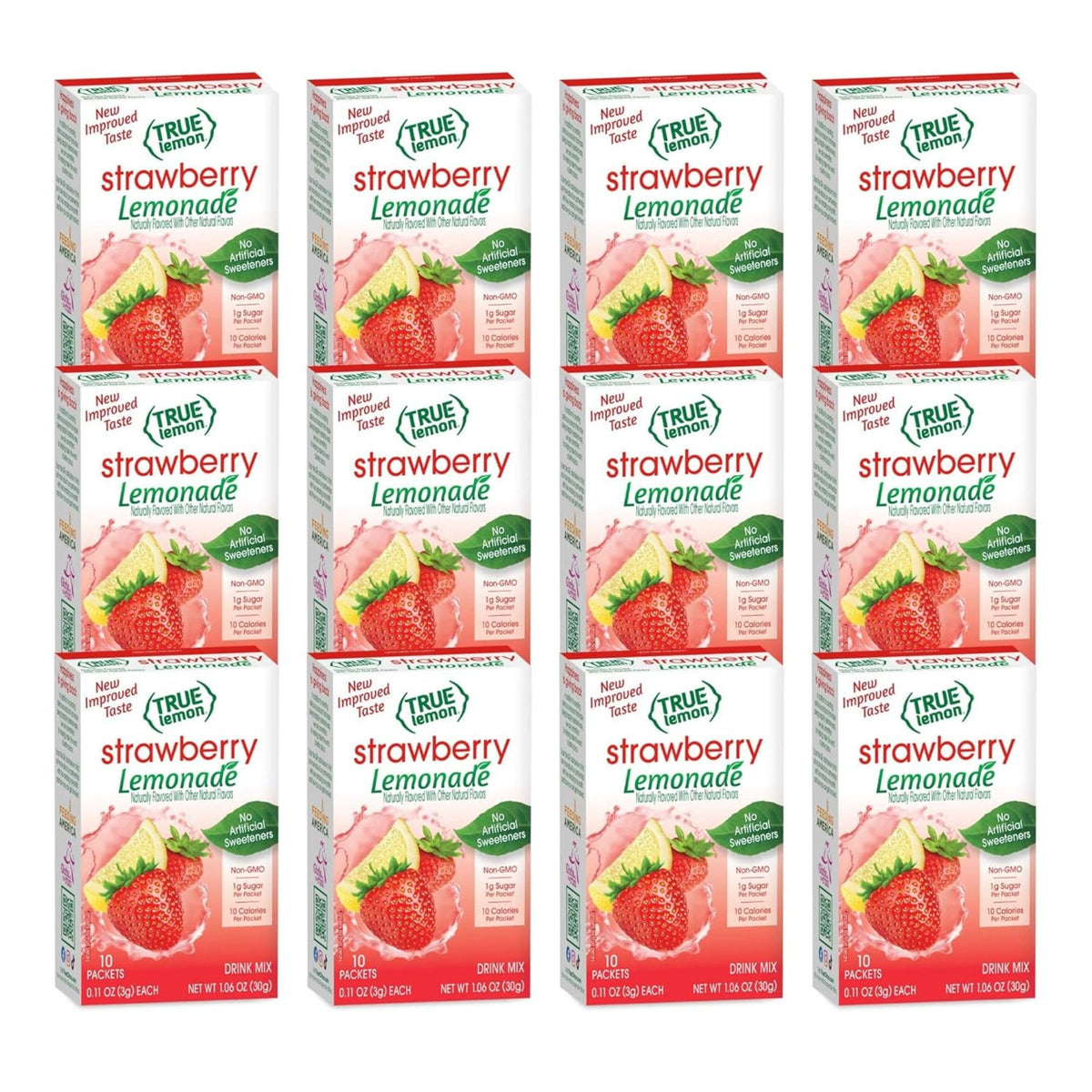 True Lemon Strawberry Lemonade Drink Mix | 12-Pack of 10-Count Packets | Low Calorie, No Artificial Sweeteners