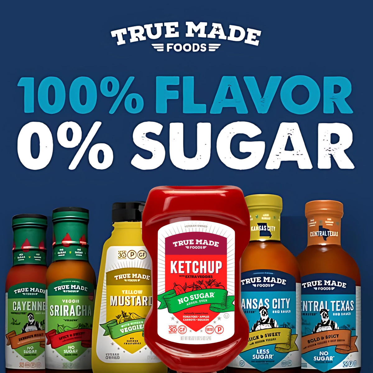 True Made Foods No Sugar Added Ketchup + Pitmaster BBQ Sauce – 18.5 oz, 2 Pack