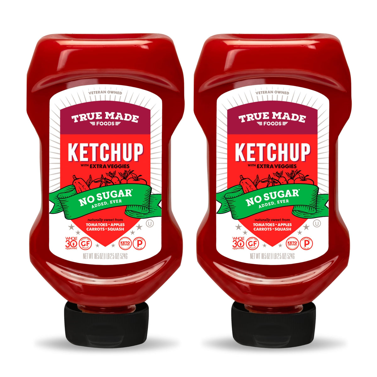 True Made Foods No Sugar Added Ketchup + Pitmaster BBQ Sauce – 18.5 oz, 2 Pack