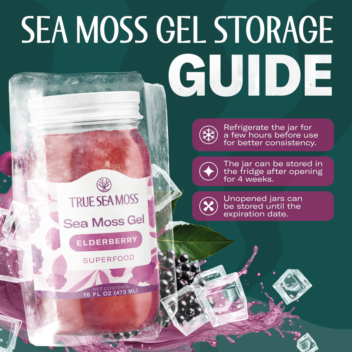 TrueSeaMoss Sea Moss Gel with Elderberry – USA Made, 16oz