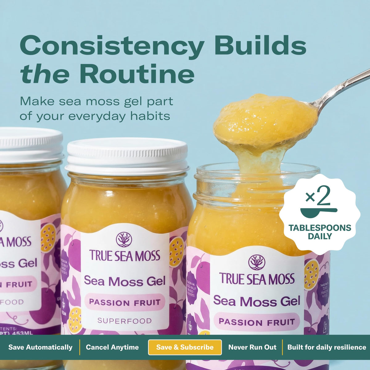 TrueSeaMoss Sea Moss Gel – Passion Fruit, USA Made, Wildcrafted Seamoss – 16oz Jar