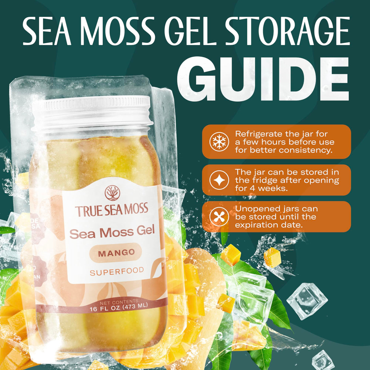 TrueSeaMoss Sea Moss Gel – Mango Flavor, USA Made, 16oz Jar