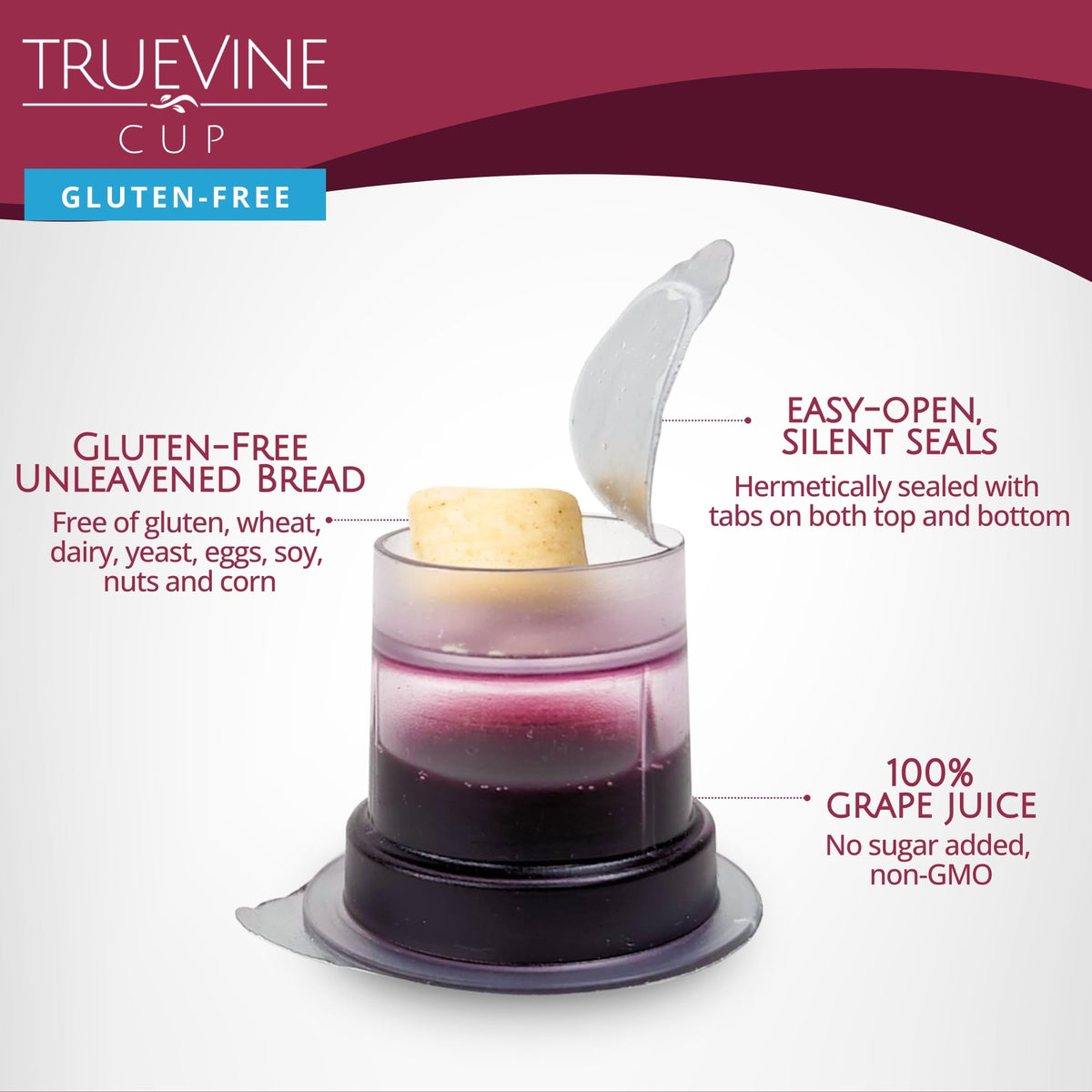 TrueVine Top & Bottom Communion Cups & Wafer Set – Gluten Free Bread & Grape Juice (100 Count)