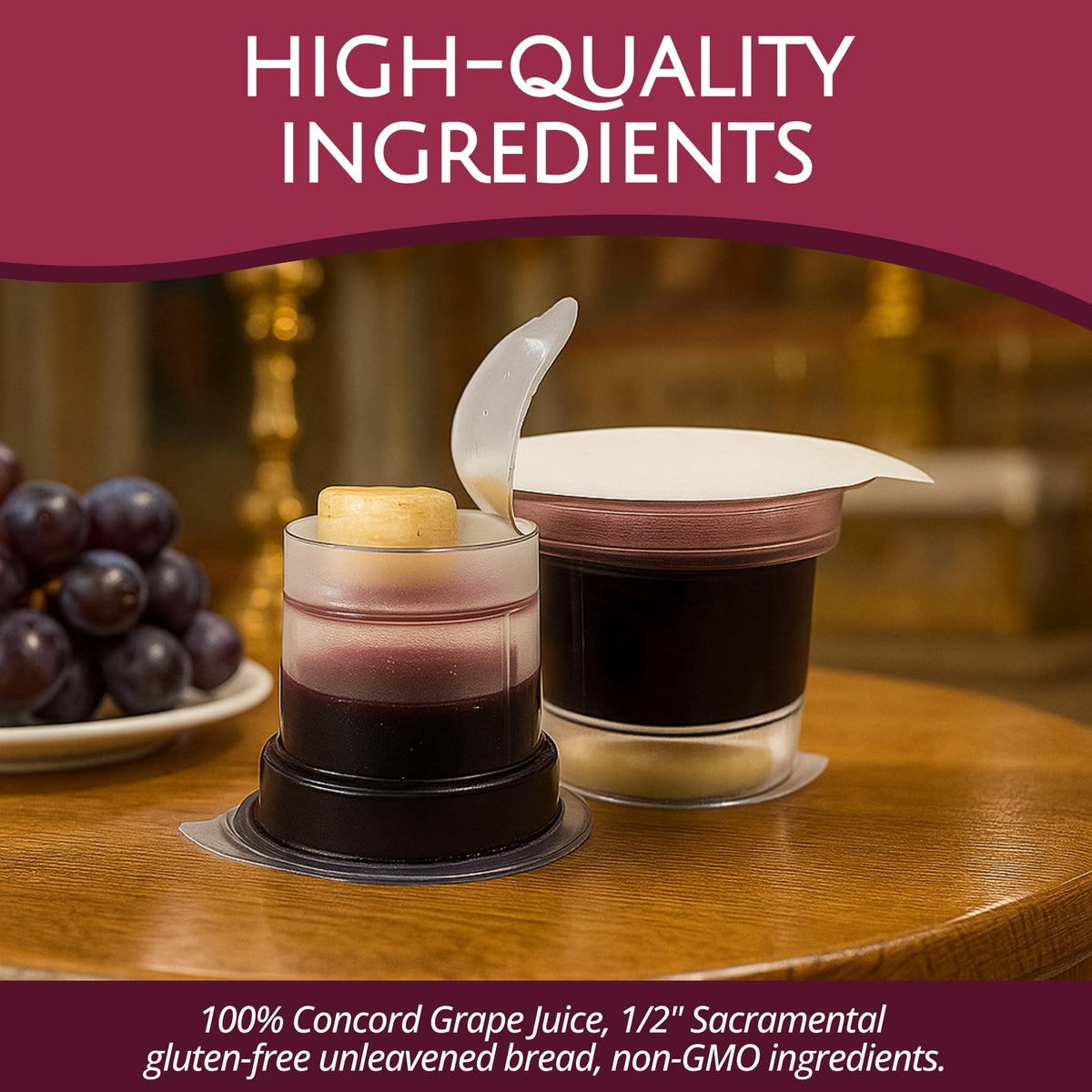 TrueVine Top & Bottom Communion Cups & Wafer Set – Gluten Free Bread & Grape Juice (100 Count)