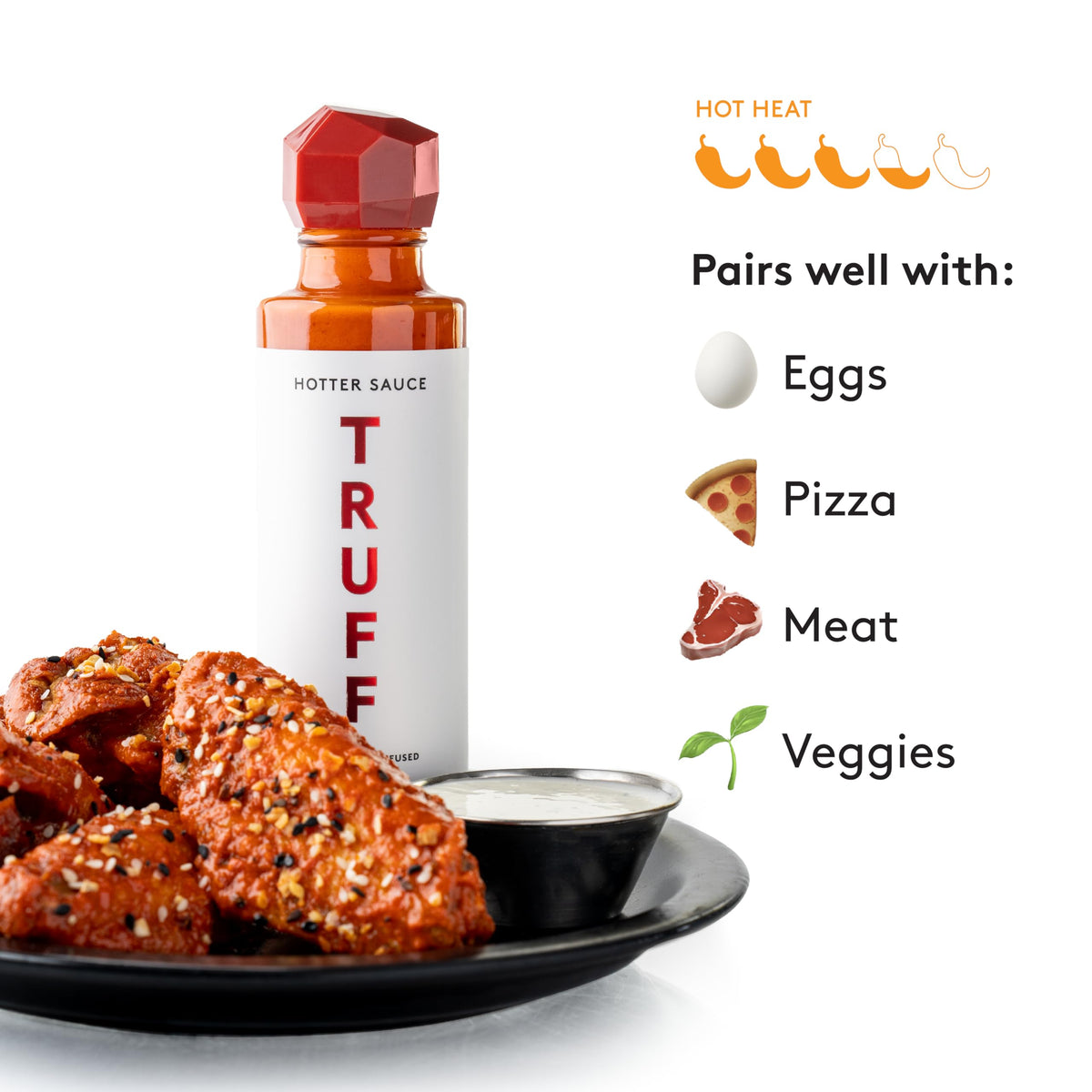 TRUFF White Hotter Sauce with White Truffle & Jalapeño – Bold Heat, Agave Nectar, 6 oz