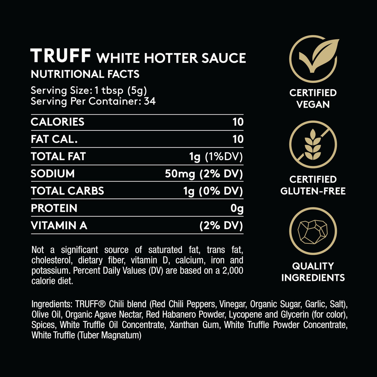 TRUFF White Hotter Sauce with White Truffle & Jalapeño – Bold Heat, Agave Nectar, 6 oz