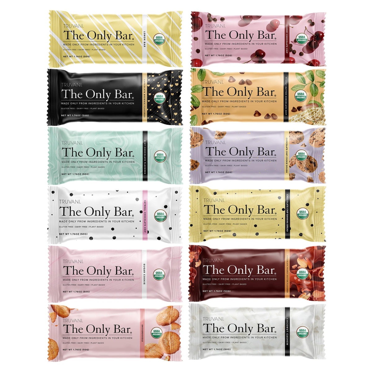 Truvani Plant Based Snack Bars | Variety 12 Pack | 5-8g Protein | USDA Organic & Vegan | Dairy, Soy & Gluten Free | Individually Wrapped