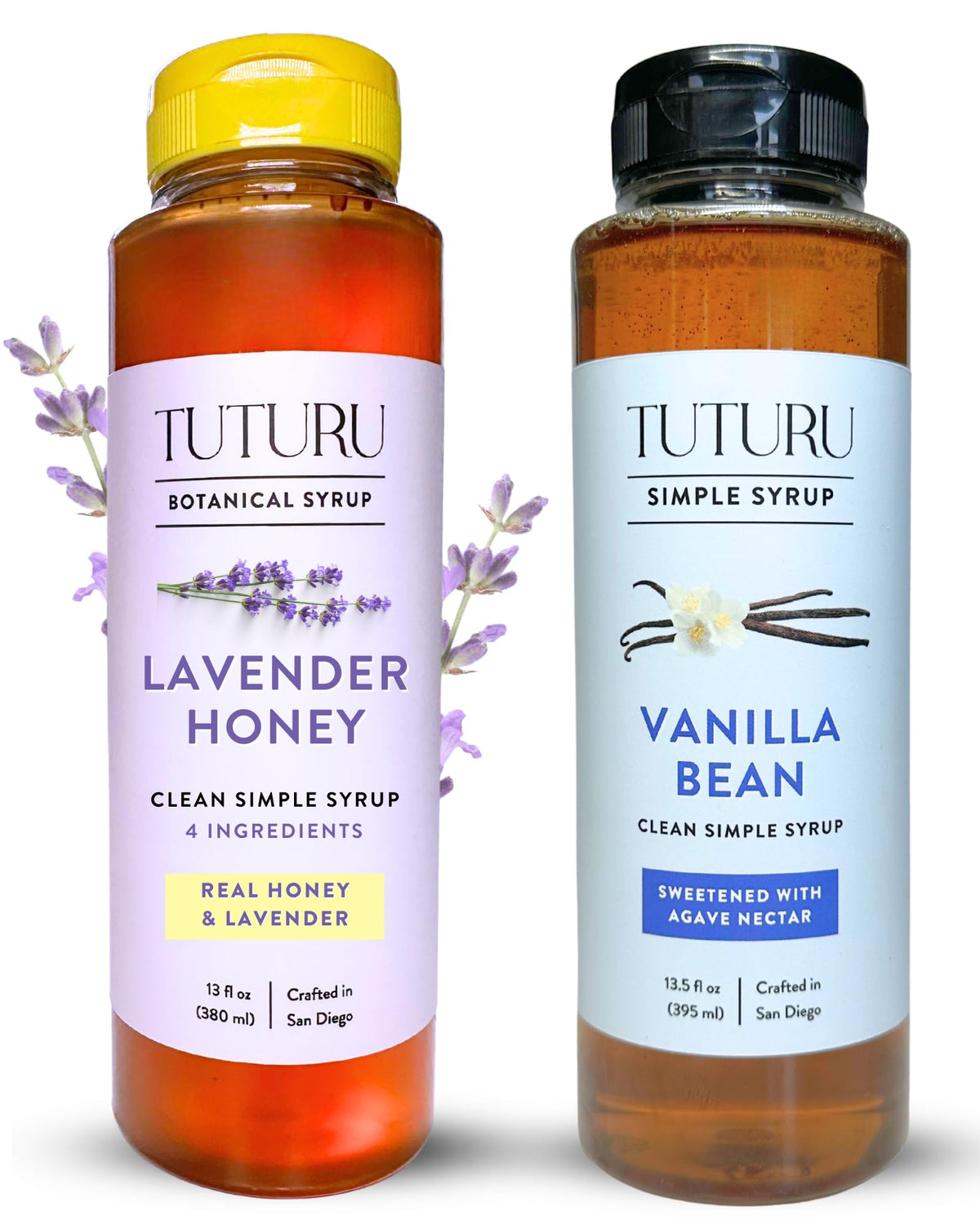 Spring Syrup Bundle: Lavender & Vanilla Simple Syrups (13.5 oz, 2-Pack) | Tuturu Botanical Coffee