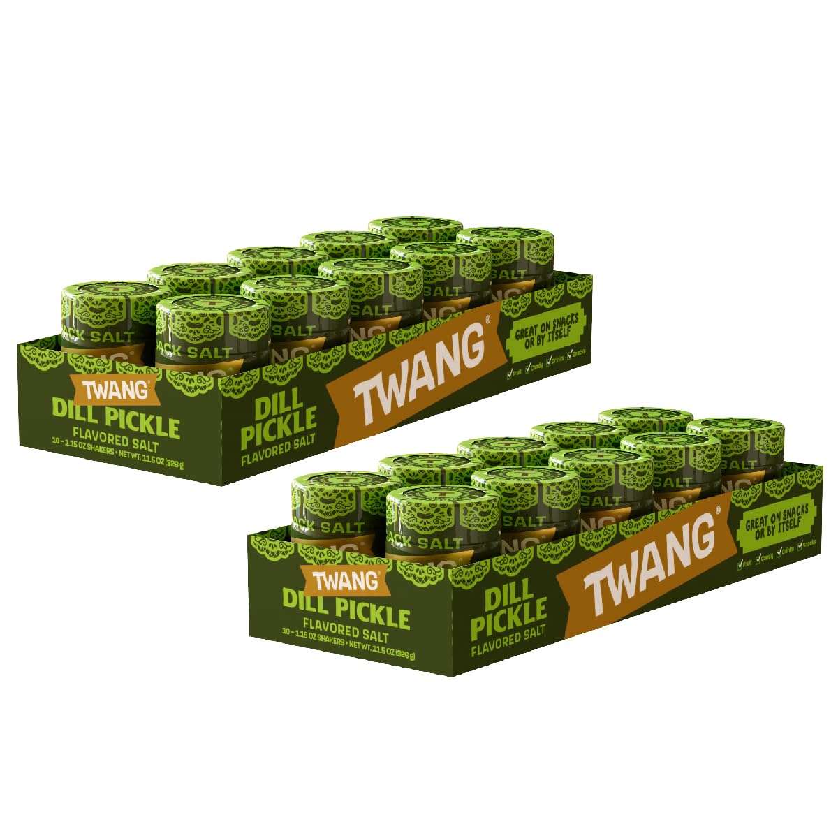 Twangerz Pickle Seasoning Salt Snack Topping, 1.15 oz Shaker (Pack of 20) – Bold Dill & Lemon-Lime Flavor