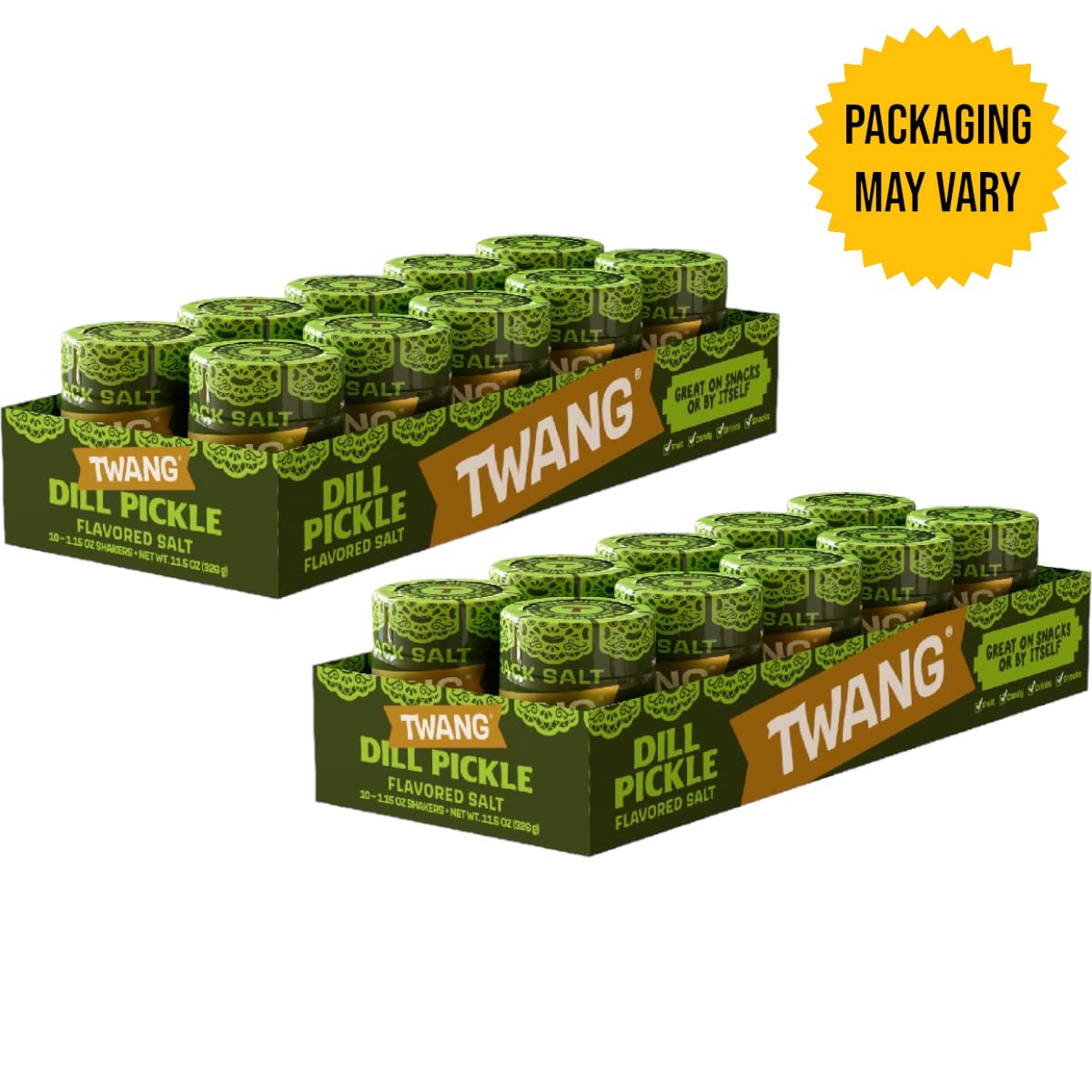 Twangerz Pickle Seasoning Salt Snack Topping, 1.15 oz Shaker (Pack of 20) – Bold Dill & Lemon-Lime Flavor