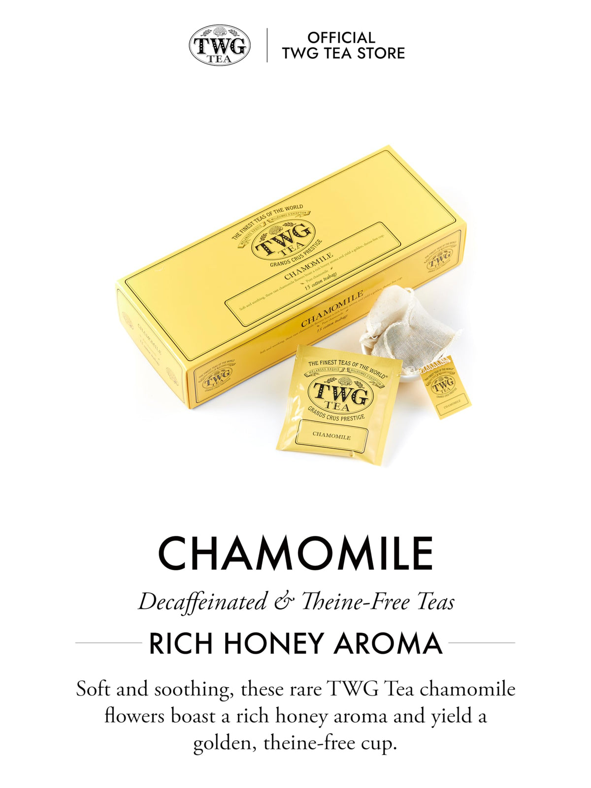 TWG Chamomile Tea – Decaffeinated Herbal Tea, 15 Hand Sewn Teabags Gift Set