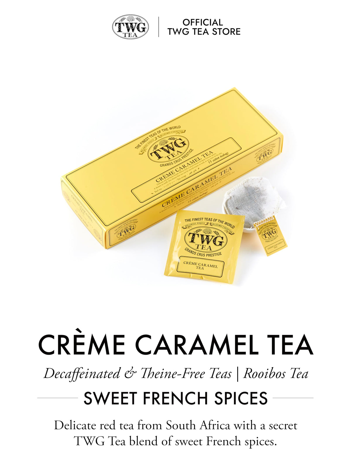 TWG Crème Caramel Rooibos Tea Gift Set – Decaf, Caramel Flavor, 15 Hand Sewn Teabags