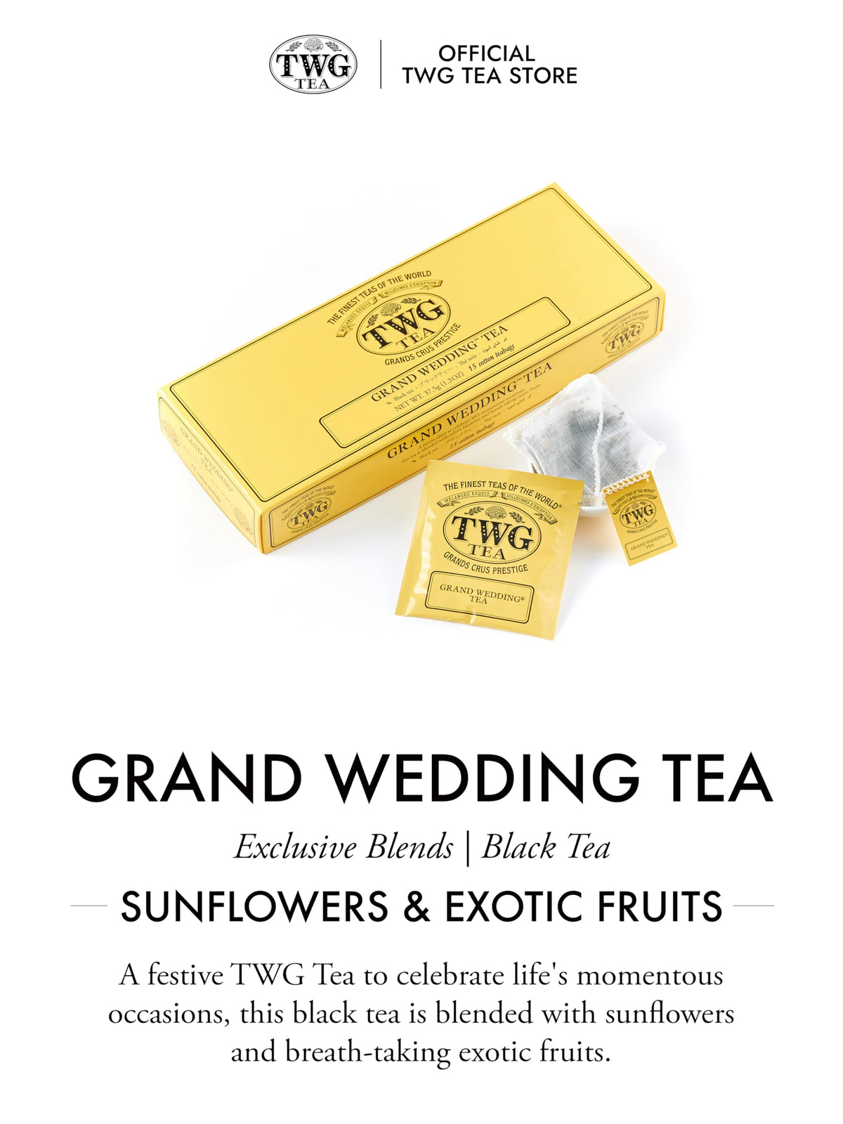 TWG Tea Grand Wedding Tea | Sunflowers & Exotic Fruits | 15 Hand-Sewn Cotton Teabags | Gift Set