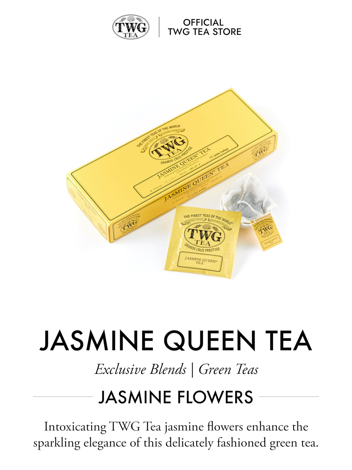 TWG Jasmine Queen Tea – Green Tea with Jasmine Flowers | 15 Hand Sewn Teabags Gift Set