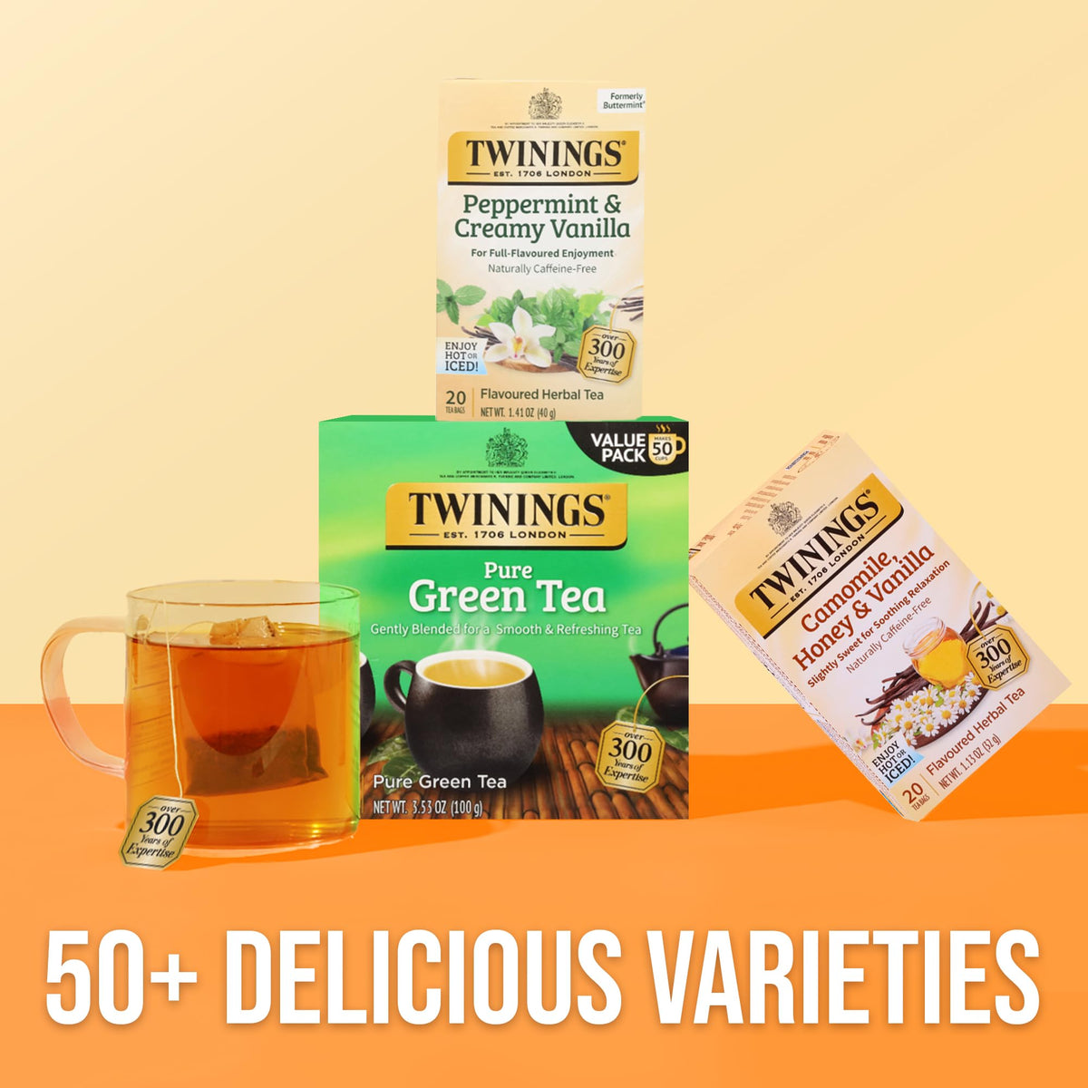 Twinings Peppermint & Creamy Vanilla Herbal Tea — Naturally Caffeine-Free, 120 Bags (Pack of 6)