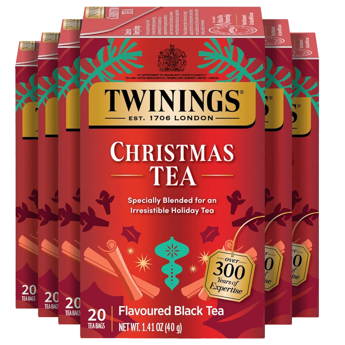Twinings Christmas Black Tea – 120 Bags (6-Pack) Cinnamon & Clove, Caffeinated